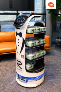 Bellabot robot at conference venue BellaBot service robot at LVM Real Estate’s anniversary celebration